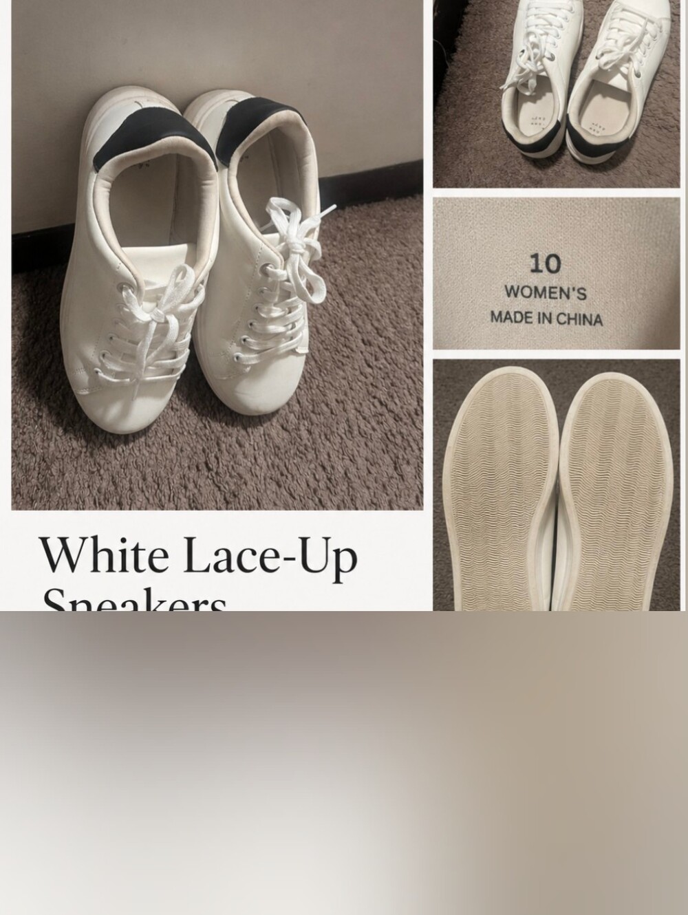 Women's White Sneakers with Black Heel Accent - Size 10